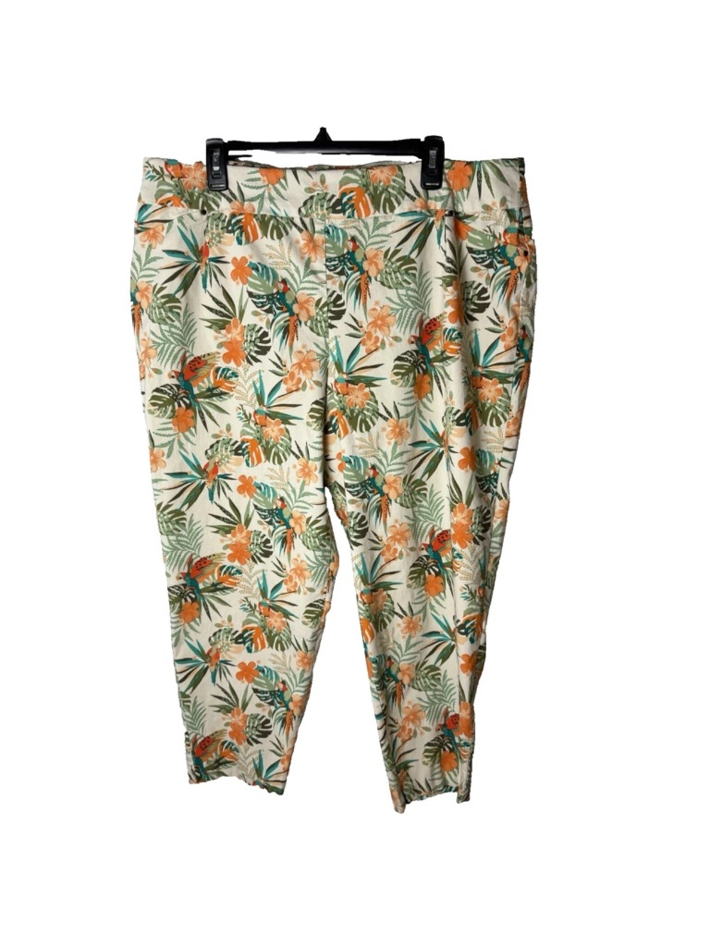 Cato Crop Capri Pants Plus Size 20W Stretch Pull On High Rise Tropical Parrots